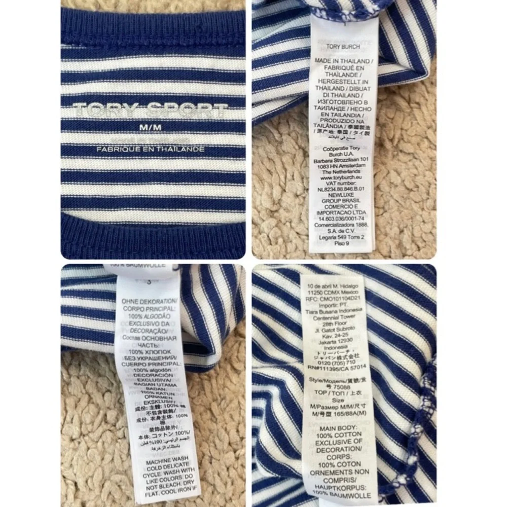Tory Burch Sport Women's Blue Striped Cotton-Jersey Short Sleeve T-Shirt Medium - Picture 8 of 15